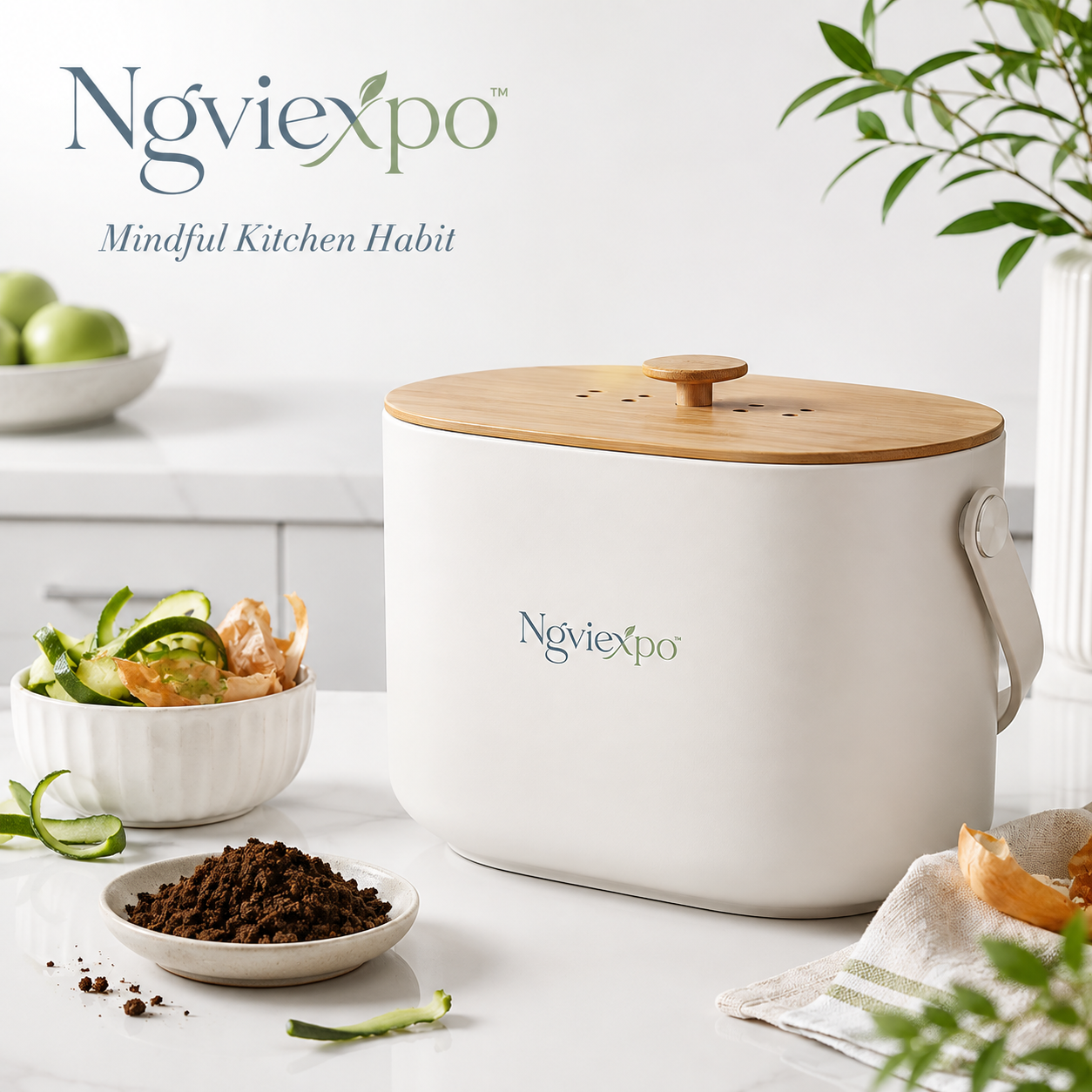 Ngviexpo™ Countertop Compost Bin with Lid, Stainless Steel Kitchen Food Scrap Container, Removable Inner Bucket