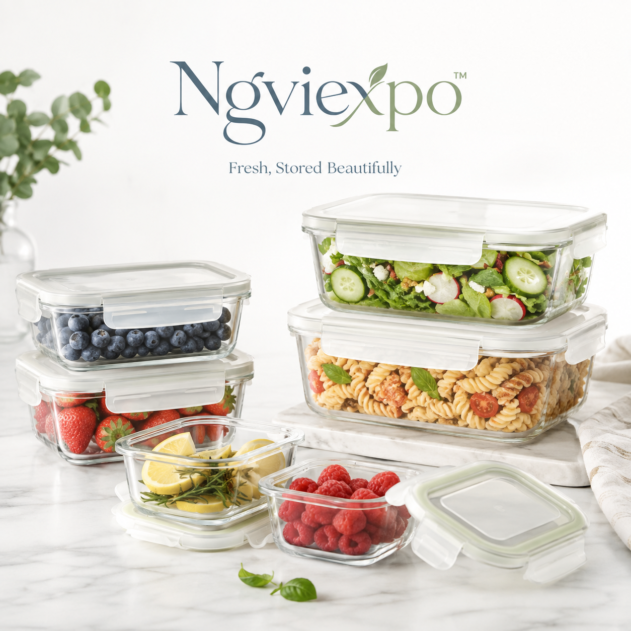 Ngviexpo™ Glass Food Storage Containers with Lids, 10-Piece Meal Prep Set, Stackable Borosilicate Kitchen Containers