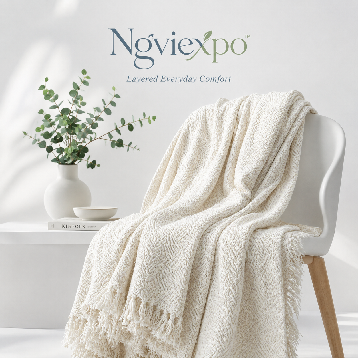 Ngviexpo™ Recycled Cotton Throw Blanket, Lightweight Woven Sofa Cover, Textured Living Room and Bedroom Blanket