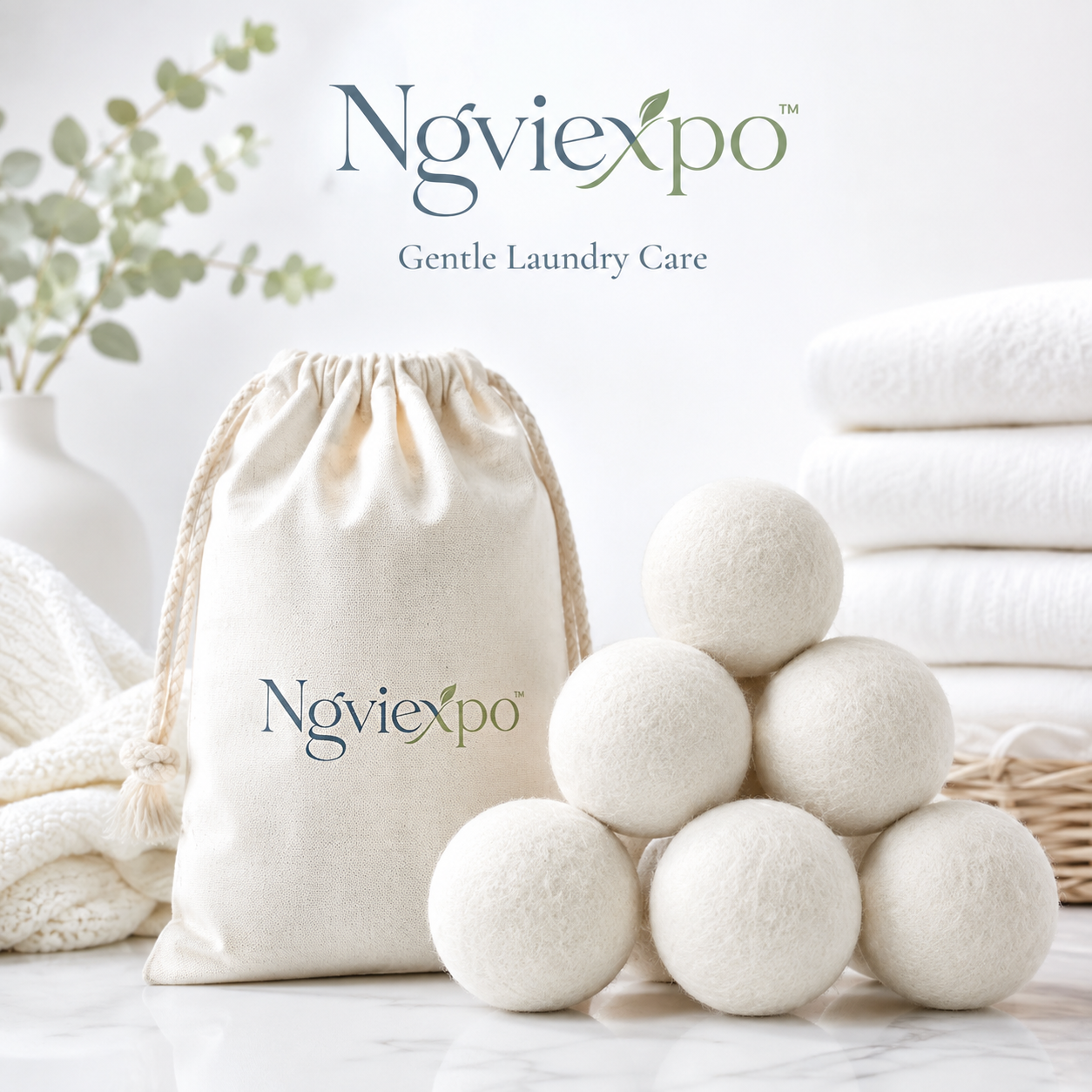 Ngviexpo™ Reusable Wool Dryer Balls, 6-Pack Laundry Drying Accessories, Unscented Fabric Care Balls with Storage Bag