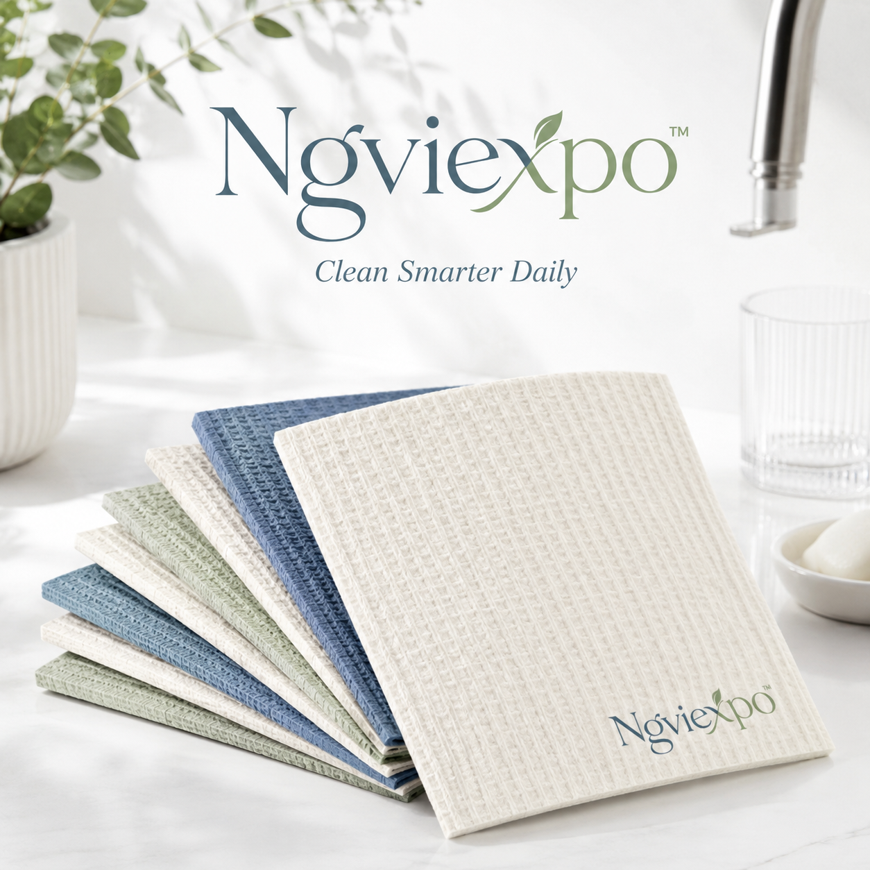 Ngviexpo™ Reusable Cellulose Sponge Cloths, 10-Pack Absorbent Kitchen Cleaning Towels, Washable Counter and Dish Cloth Set